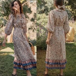 Christy Dawn The Plum Dress in Sand Anemone Vine Womens Size Large NWT